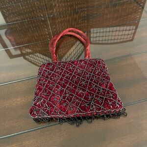 Velvet handbag with beads - theater. Abendtasche Theatertasche 70s Vintage bag.